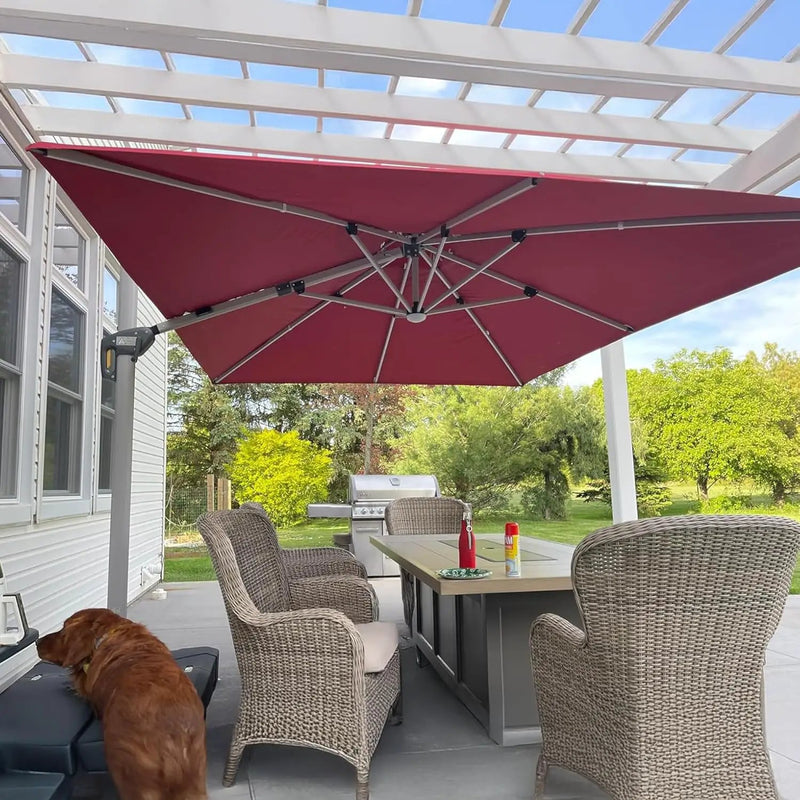 PURPLE LEAF 9' X 12' Solar Powered LED Rectangle Patio Umbrella Offset Cantilever Umbrellas Outdoor Market Umbrella Double Top Deluxe Garden Umbrellas, Terra by GreenHaven Gardens