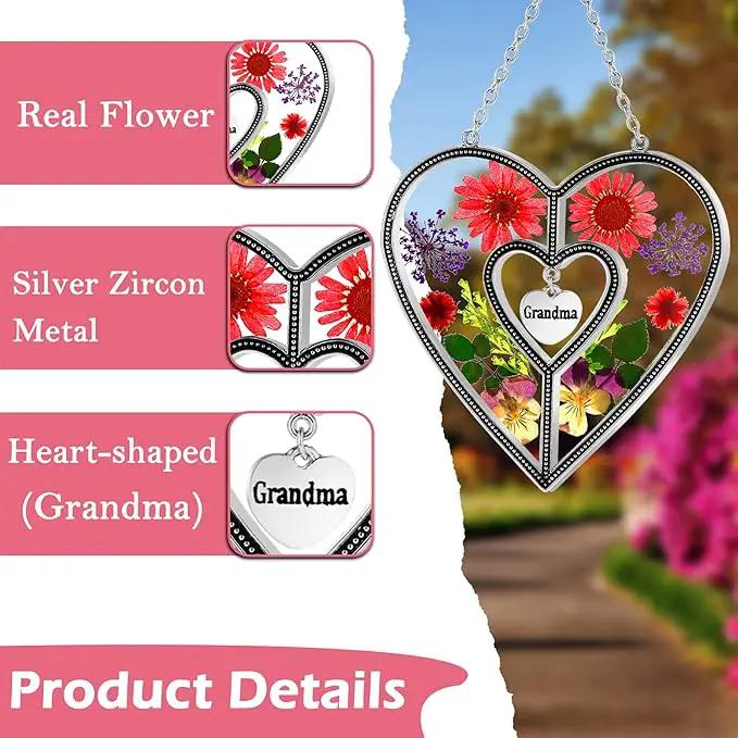 KY&BOSAM Suncatcher Stained Glass Grandma Heart Gifts for Women Mother`s Day Grandma Gift Gifts for Grandma from Daughter Son Indoor Decor Yard Decor for Mother Day Christmas Birthday Gift by GreenHaven Gardens