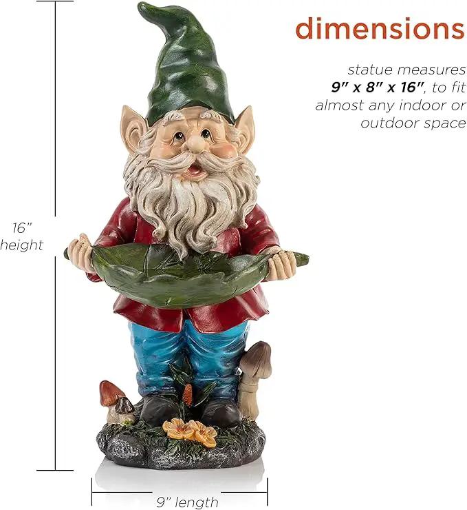 Alpine Corporation 16" Tall Outdoor Garden Gnome and Bird Feeder Yard Statue Decoration by GreenHaven Gardens