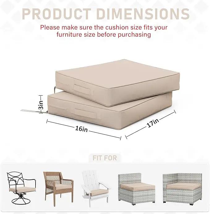 Patio Chair Cushions 17 X 16 X 3 Inch Waterproof Outdoor Seat Cushions for Patio Furniture, Outdoor Sofa Couch Pads with Ties & Handle, Set of 2, Sand by GreenHaven Gardens