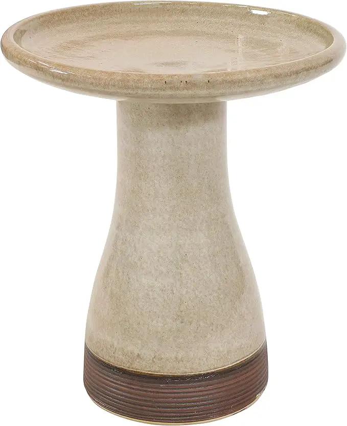 Sunnydaze 21" H Ceramic Bird Bath for Outside - Hand-Painted Outdoor Bird Bath Bowl, UV/Frost-Resistant Finish - Yam - Ribbed Pedestal by GreenHaven Gardens