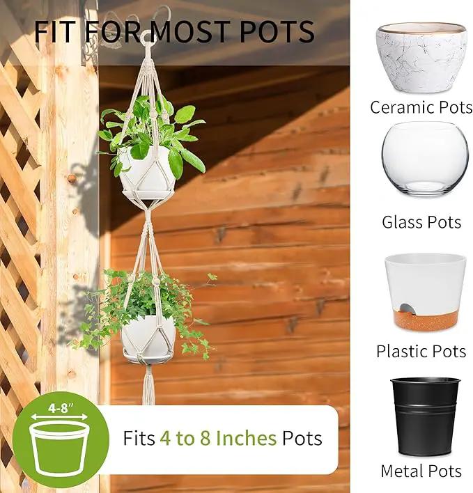 2 Pack Macrame Plant Hanger, 49 Inch, Fits 4-8 Inch Pots, 2 Tier Indoor Outdoor Hanging Planter Basket Flower Pot Holder, Boho Home Decor, Ivory (POTS NOT Included) by GreenHaven Gardens