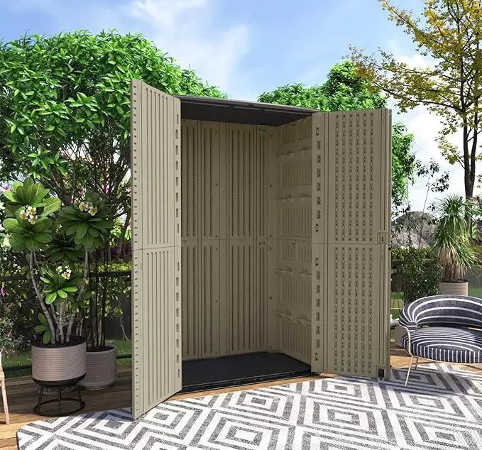 HOMSPARK Storage Shed Weather Resistance, Multi-Purpose Outdoor Storage Cabinet for Backyards and Patios, Horizontal Storage Shed for Lawnmower, Patio Accessories (Coffee, Tall - 53 cu.ft) by GreenHaven Gardens
