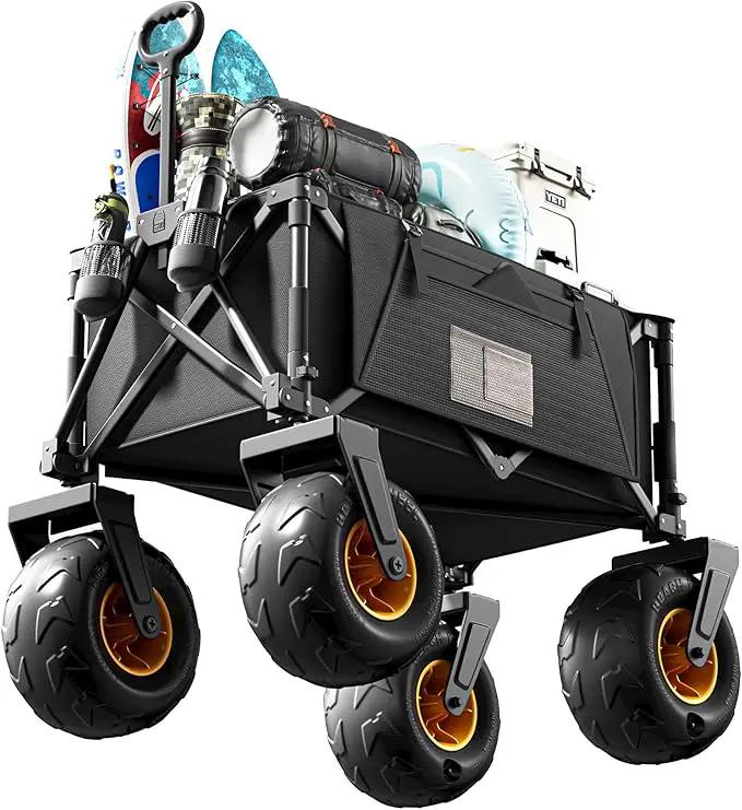 DXZ Beach Wagon Cart with Big Wheels for Sand – Folding Collapsible Wagon, Heavy Duty Wagons Carts Foldable for Beach, Camping, Outdoor Gear, Easy Setup Black Yellow by GreenHaven Gardens
