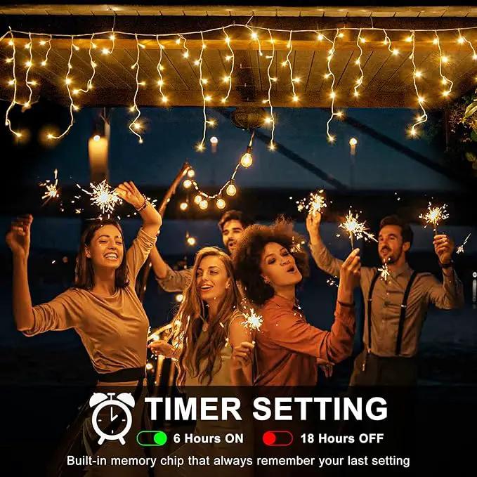 Icicle Lights for Outside, 33FT 400 LED Christmas Lights Outdoor Indoor with 8 Modes Waterproof, Connectable Plug in String Hanging Light for House Roof Yard Wedding Holiday Decor, Warm White by GreenHaven Gardens
