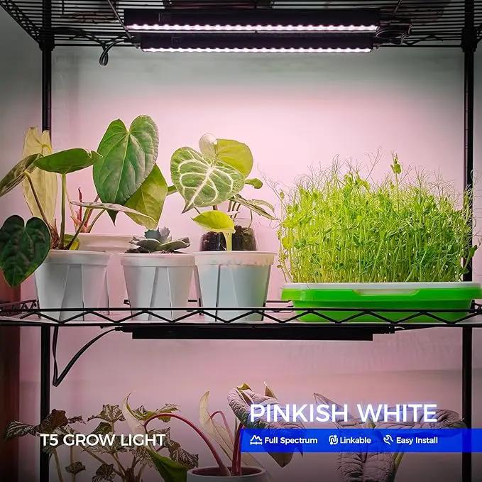 Barrina 1ft Grow Lights for Indoor Plants Full Spectrum, LED Grow Lamp with Black Cover, T5 Grow Light Strip, Under Cabinet Grow Light with Switch Cord, Plug and Play, Linkable, Pinkish White, 4 Packs by GreenHaven Gardens