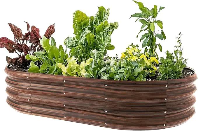5x3x1ft Oval Galvanized Raised Garden Bed Outdoor 9-in-1 Large Metal Modular Planter Box Raised Beds for Gardening,Vegetables,Fruits,Flowers & Herbs (Brown) by GreenHaven Gardens