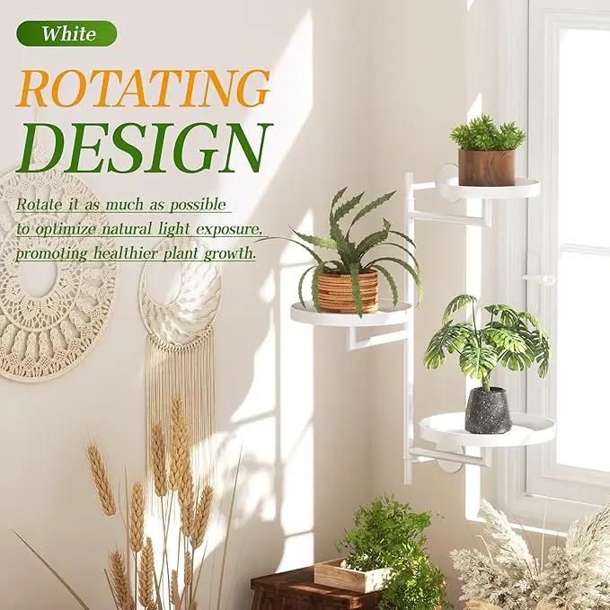 WIndow Rotating Plant Stand Shelf Indoor Black Metal Floating Shelves 3-Tier Wall Mount Plant Holders for Living Room Wall Planter Modern Home Decor for Gardening by GreenHaven Gardens
