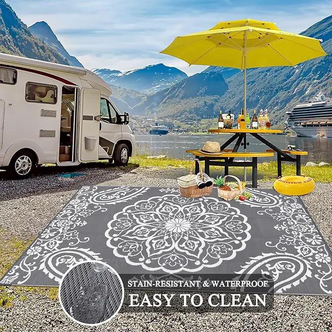 Pauwer Waterproof Outdoor Rug 6x9, Reversible Plastic Straw Patio Camping Rug, Indoor Outdoor RV Mat Carpet for Deck, Camper, Porch, Balcony, Backyard, Picnic, Boho Grey by GreenHaven Gardens