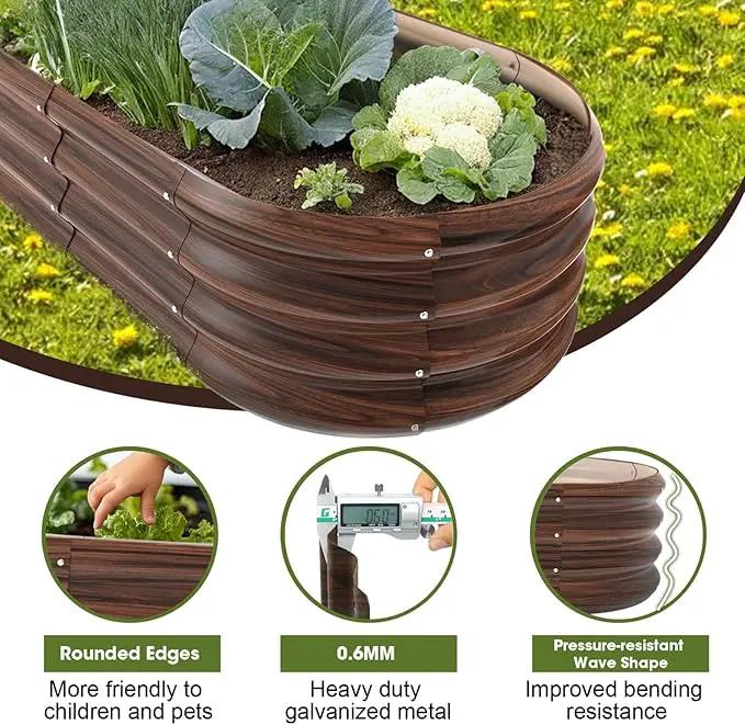 4x2x1ft Oval Galvanized Raised Garden Bed Outdoor 9-in-1 Large Metal Modular Planter Box Raised Beds for Gardening,Vegetables,Fruits,Flowers & Herbs (Brown) by GreenHaven Gardens