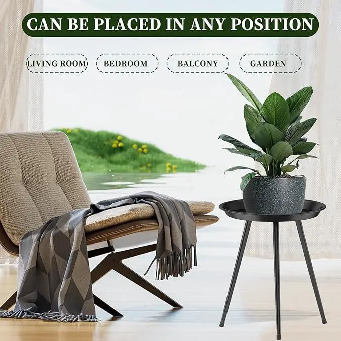 Plant Stand Indoor Outdoor - Flower Pot Stands Tall Metal - Heavy Duty Plant Holder - Small Round Plant Table for Living Room Balcony Patio Garden Home by GreenHaven Gardens