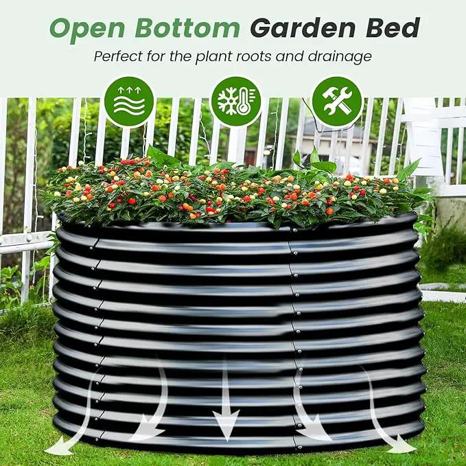 Land Guard 4×4×3ft Galvanized Raised Garden Bed Kit, Round Galvanized Planter Raised Garden Boxes Outdoor, Large Metal Raised Garden Beds for Vegetables, Grey by GreenHaven Gardens