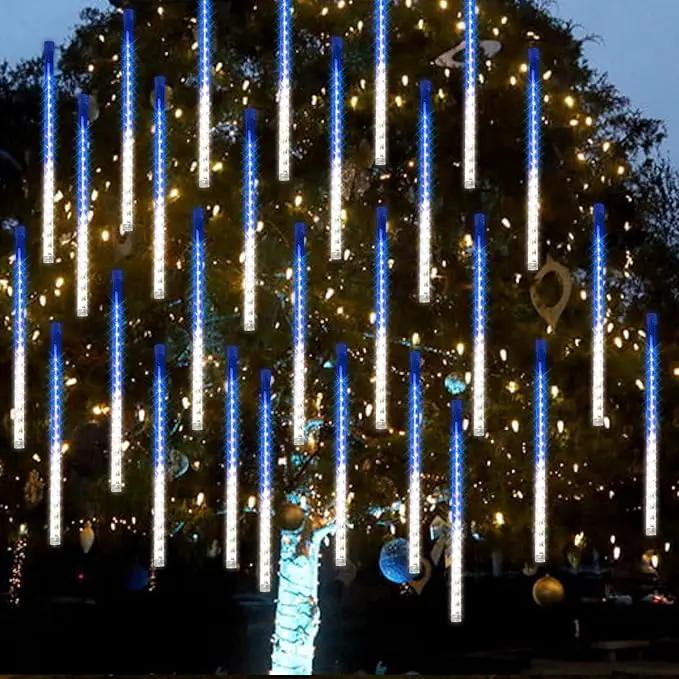 Dazzle Bright 288 LED Christmas Light, 11.8 Inch Meteor Shower Rain Lights with 8 Tubes，Waterproof Plug in Falling Rain Lights Christmas Decorations for Xmas Bushes Tree Yard Party, Blue and White by GreenHaven Gardens
