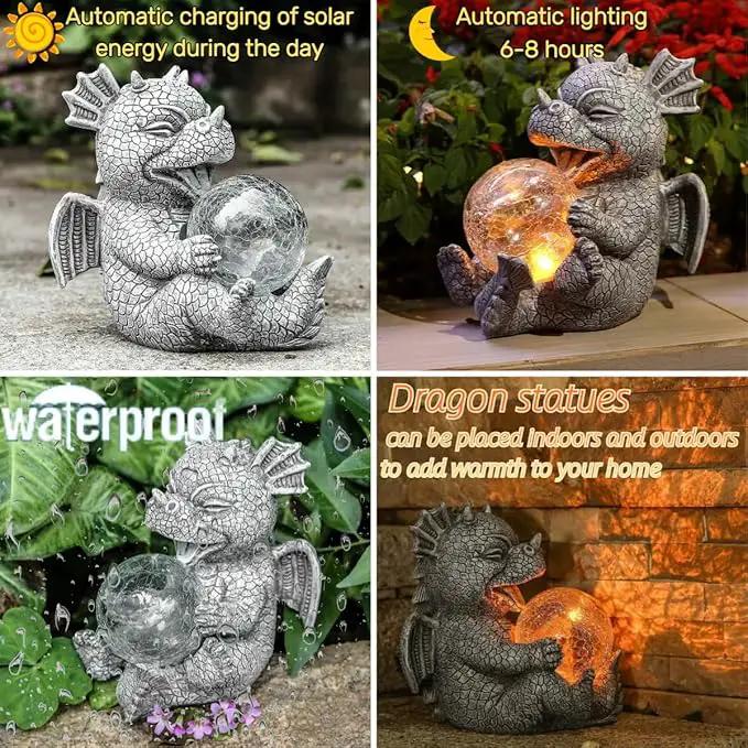 Solar Powered Dragon LED Light Garden Statue Outdoor Decorative Sculpture with Crackle Glass Ball Waterproof Yard Art Decor for Patio Lawn by GreenHaven Gardens