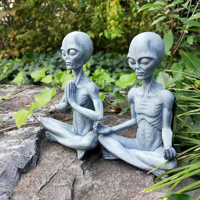 Alien Statue, Meditation Yoga Alien Figure, 6.3" H Resin UFO Alien Sculpture for Home Indoor Outdoor Patio Lawn Yard Decor, Collectable Gift by GreenHaven Gardens