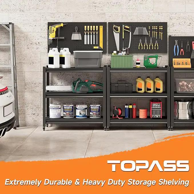 Workbench with Pegboard, Adjustable Heavy Duty Work Table with Wheels, Heavy Duty Workstation, Metal Tool Work Bench for Garage Warehouse Workshop, 48" H x 18" D x 34" W, Black by GreenHaven Gardens
