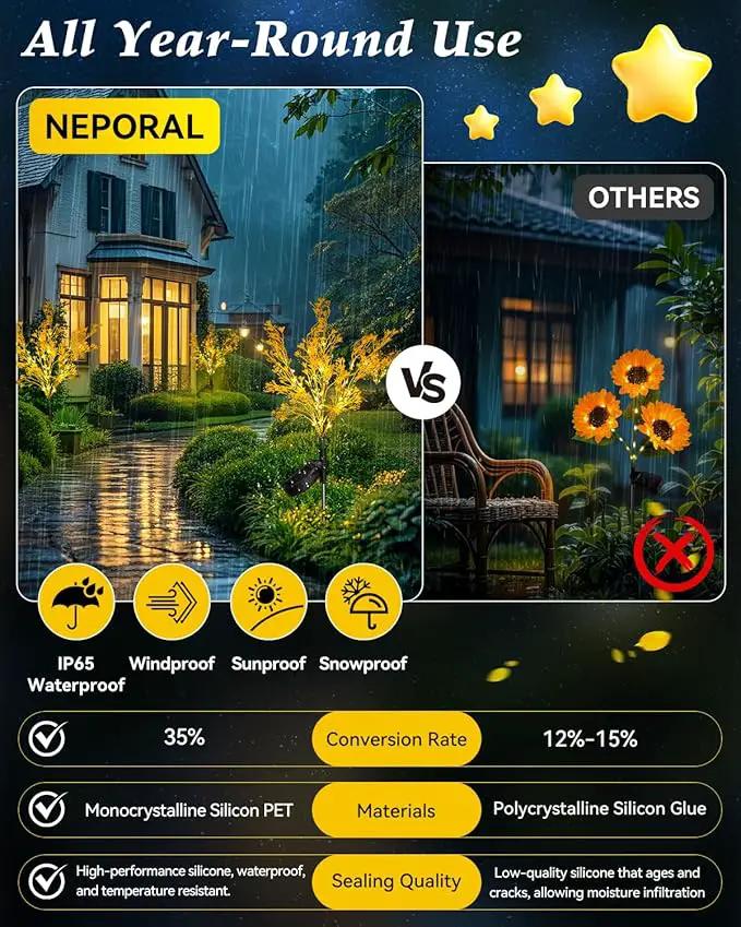 Neporal Garden Solar Lights Outdoor Waterproof IP65 4 Pack, 7-Stems Dusk to Dawn Golden Solar Flowers, Bigger Solar Panel for Garden,Yard, Patio Outdoor Decorative by GreenHaven Gardens