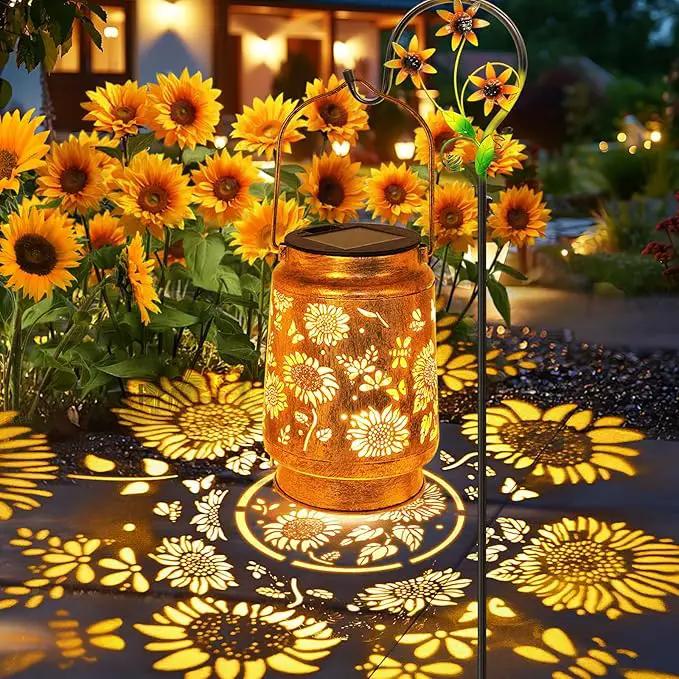 Sunflower Solar Lanterns Garden Decor, Birthday Gifts for Women Mom Grandma Metal Hanging Solar Lights Waterproof Outdoor Decoration LED Lanterns with Shepherd Hook for Outside Garden Yard Patio by GreenHaven Gardens