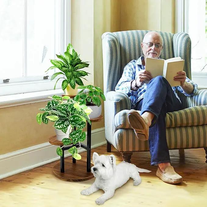 AUGOSTA 3 Tier Plant Stand, Tall Metal Wood Shelf Holder for Indoor, Outdoor Display Rack Flower Pot Stand for Corner Living Room Balcony Garden Patio by GreenHaven Gardens
