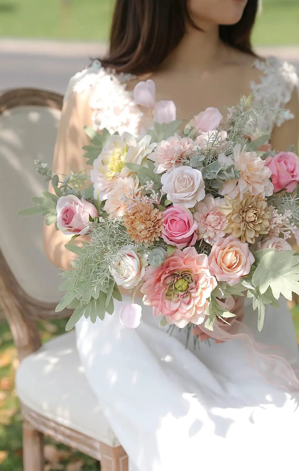 Artificial Flower Combo DIY Wedding Hand Bouquet Centerpiece Arrangement Party Baby Shower Home Decor (Light Pink) by GreenHaven Gardens