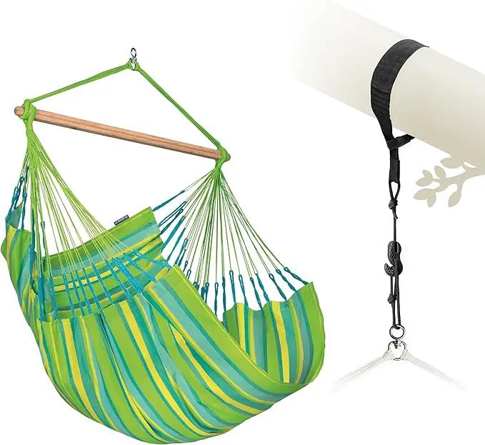 LA SIESTA® Large Comfort Domingo Hammock Chair Swing & Tree Mount Kit - Suspension Kit for Trees Beams Posts - Weatherproof, Outdoor Indoor Hammock Swing - Hanging Chair for Bedroom Patio - Lime by GreenHaven Gardens