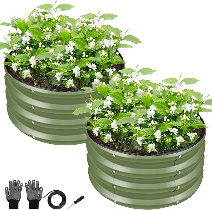 ZXZYHFTY Round Galvanized Raised Garden Bed kit,Green Outdoor Garden Raised Planter Box, Round Large Metal Raised Garden Beds for Vegetable 2 * 2 * 1ft 2 Pcs by GreenHaven Gardens
