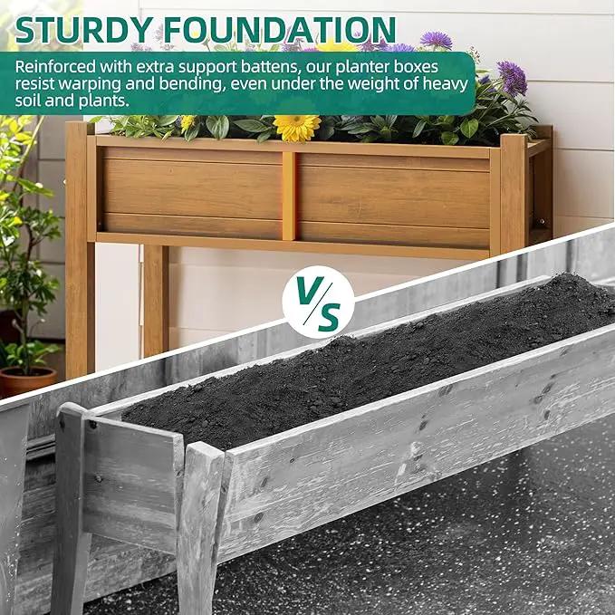 YITAHOME Raised Garden Bed, HIPS Poly Wood Elevated Planter Box with Legs and Drainage Hole, Small Flower Box Stand for Patio Balcony Garden Backyard, Teak by GreenHaven Gardens