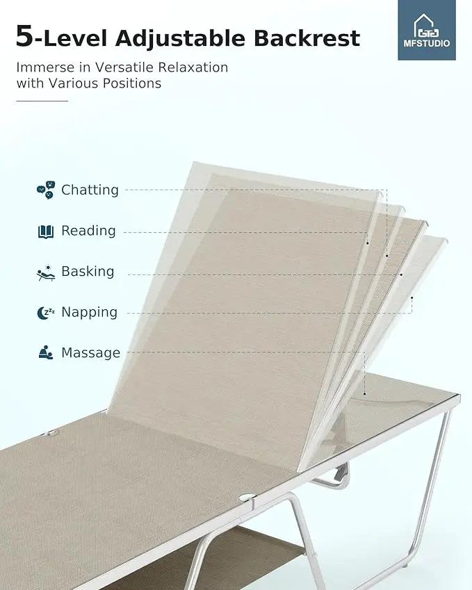 MFSTUDIO Outdoor Chaise Lounge Chair, Patio Recliner Lounge Chair with 5 Adjustable Positions, Patio Pool Tanning Lounger Chair, Textilene, All Weather Use by GreenHaven Gardens