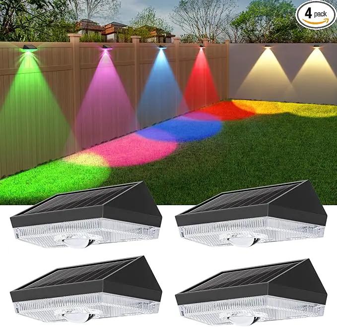 Ellasay Solar Fence Lights Outdoor: Solar Powered Deck Light -10 Lighting Modes with RGB - Waterproof IP65 - Led Lens Wall Decor for Garden Patio Backyard Porch 4 Pack by GreenHaven Gardens