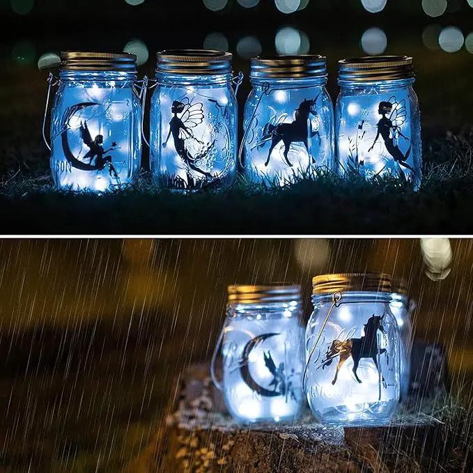 Solar Mason Jar Lights Lids, 8 Pack 30 Led Fairy Lights(Jars Not Included), Outdoor Hanging Mason Jar Solar Lights, Fairy in a Jar Solar Firefly Lights for Patio Garden Table Decor by GreenHaven Gardens
