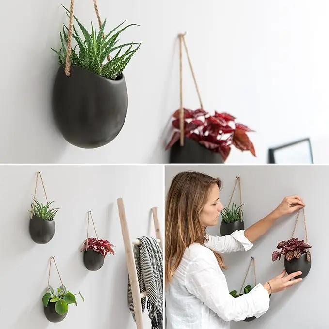 Wall Planters -Ellie- | Hanging Ceramic Plant Pots 3 Pieces | Wall Decoration for Indoors, Balcony and Garden | Graphite (Matte) by GreenHaven Gardens