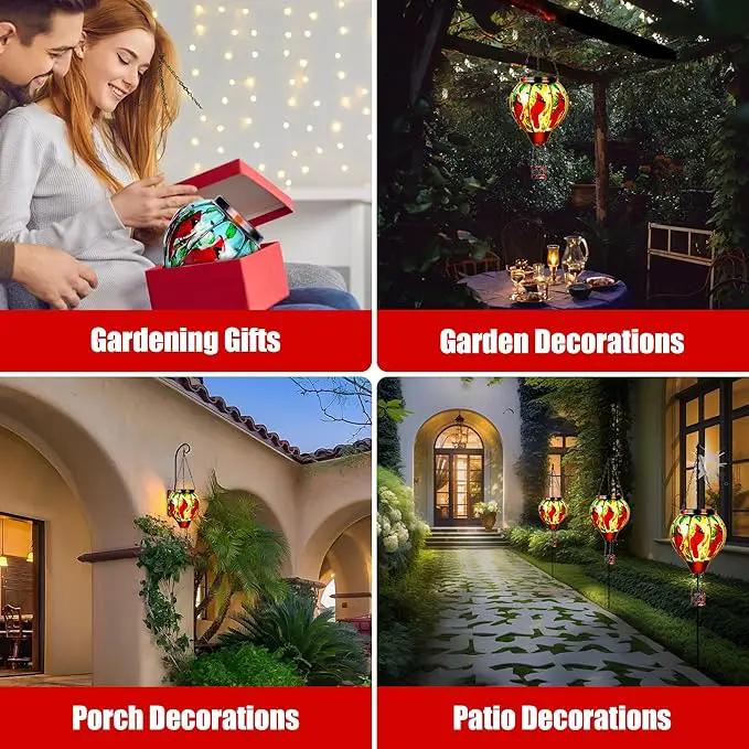 2 Pack Cardinal Solar Hot Air Balloon Lantern with Flame, Outdoor Christmas Decorations Flickering Solar Lights, Glass Hanging Solar Lantern Waterproof, Gardening Gifts for Outdoor Garden Patio Decor by GreenHaven Gardens