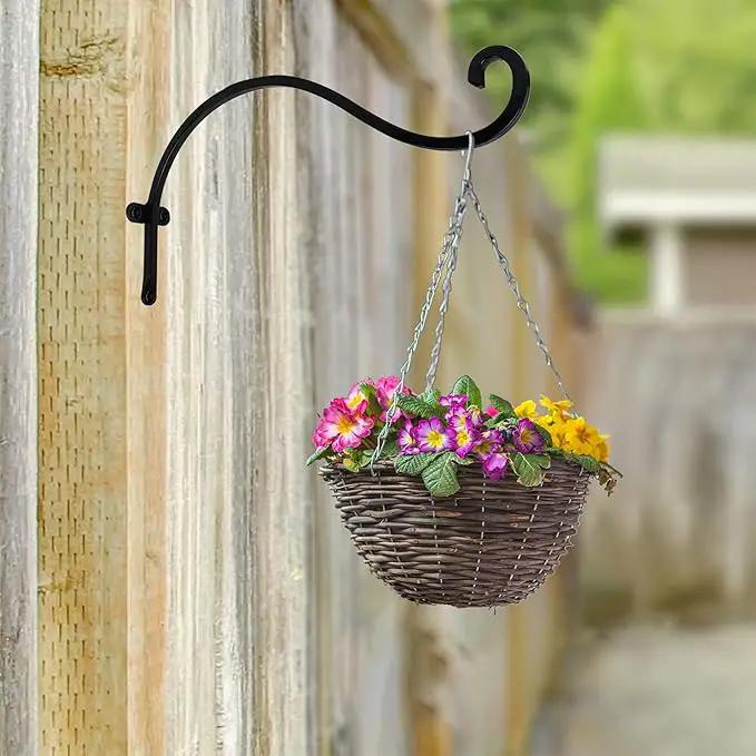 Hourleey 2 Pack Plant Hanger Outdoor, 12 Inch Heavy-Duty Hanging Plant Hook for Outside Basket, Black Metal Wall Mount Plant Bracket Hook for Flower Baskets Bird Feeder by GreenHaven Gardens