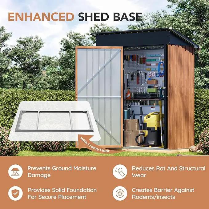 5x3 Ft Storage Shed, Outdoor Metal Shed with Floor Base& Lock, Small Lean to Shed, Compact Vertical Outside Bike Tiny House for Garden, Backyard, Patio, Tool by GreenHaven Gardens