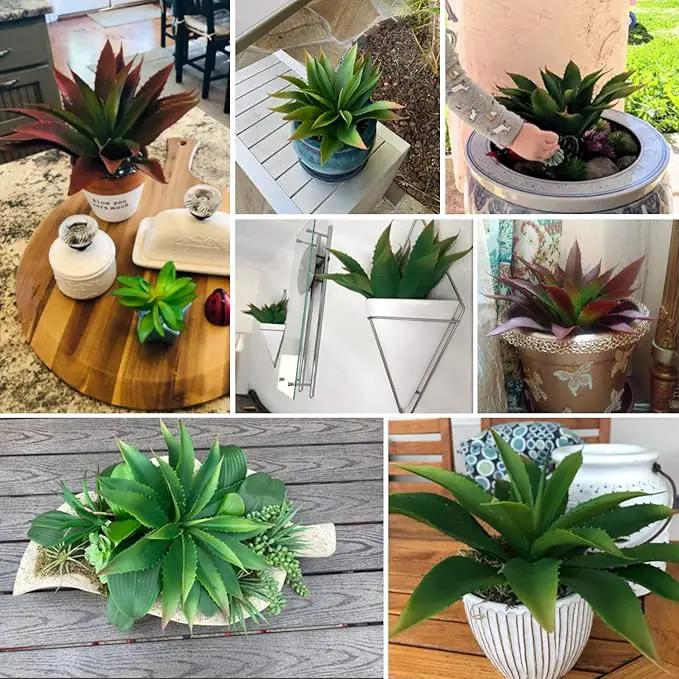 JUSTOYOU Large Artificial Succulents Aloe Plants Real Touch Fake Flowers Unpotted for Home Wedding Festival Arrangement (1, Green-Red) by GreenHaven Gardens