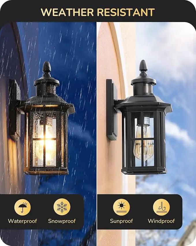 EDISHINE Motion Sensor Outdoor Wall Light, Dusk to Dawn Front Porch Light Fixture, Outdoor Wall Sconce with Clear Glass, Black Exterior Wall Lantern for Door, Garage, Patio, House by GreenHaven Gardens