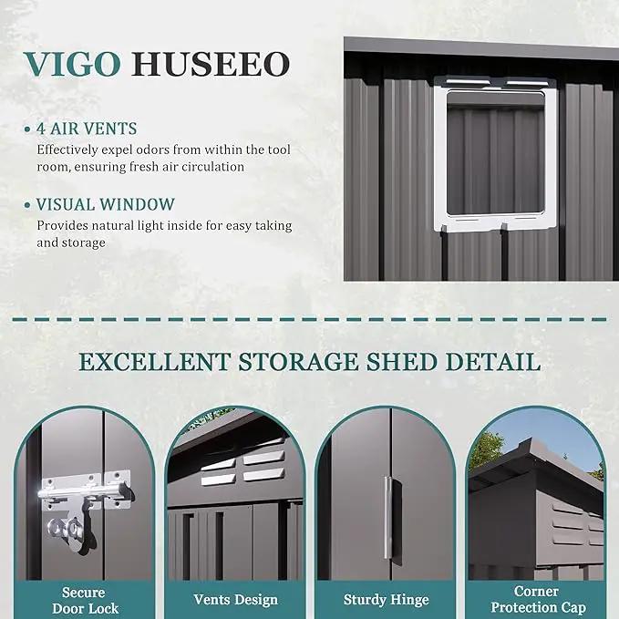 4 * 9.2 * 6 FT Outdoor Storage Shed, Galvanized Steel Garden Shed with Lockable Door & Window, Waterproof Metal Tool Storage for Garden, Backyard, Patio, Lawn(Gray) by GreenHaven Gardens
