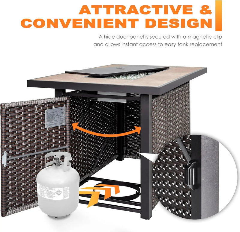 Nuu Garden 43" Propane Fire Pit Table, CSA Certified 50,000 BTU Outdoor Patio Propane Fire Pit Table with Fire Pit Wind Guard, Removable Lid, Ceramic Tabletop, Water-Proof Oxford Cover, Dark Brown by GreenHaven Gardens