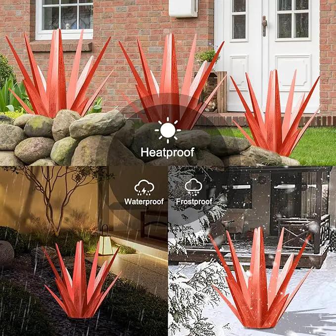 Enlarge Metal Plants Tequila Rustic Sculpture, Outdoor Patio Yard, Home Decor Hand Painted Agave Garden Statue, Outdoor Lawn Ornaments Yard Stakes for Mom Gift (1 Big RED) by GreenHaven Gardens