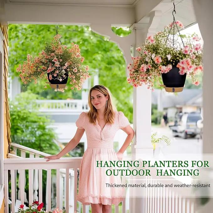 Hanging Planter Self Watering 8 Inch, 2 Pack Hanging Baskets for Plants, Hanging Flower Pots with Drainage Hole & 2 Kinds of Plant Hangers for Garden Home Decor (Black, 8 inch) by GreenHaven Gardens
