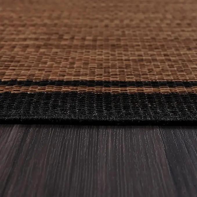 CAMILSON Indoor Outdoor Rug, 10x14 Bordered Nut Brown Black Modern Area Rugs for Indoor and Outdoor Patios, Kitchen and Hallway Mats, Washable Porch Deck Outside Carpet (Border Nut Brown Black 10 x14) by GreenHaven Gardens