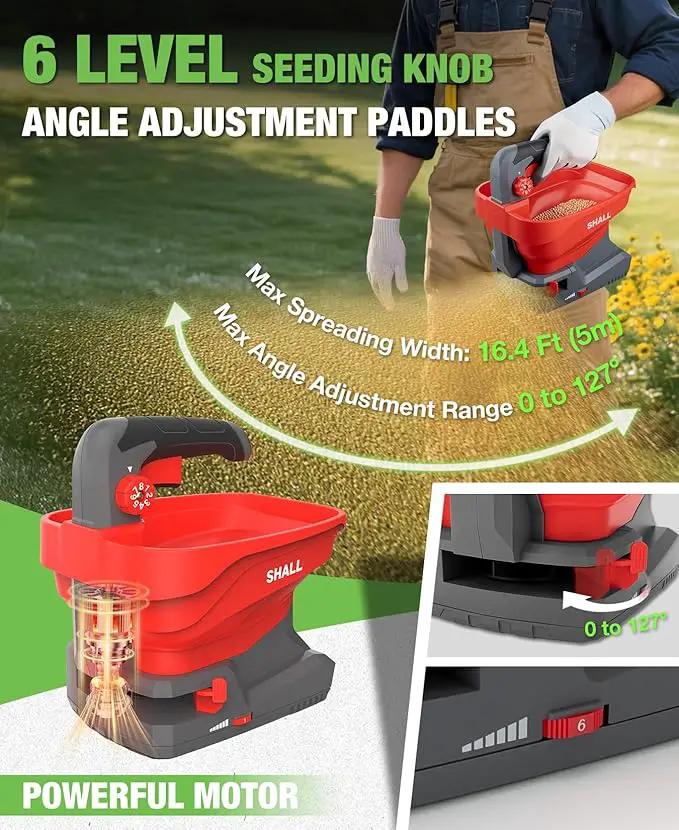 SHALL Battery Powered Fertilizer Spreader, 7.2V Rechargeable Seed Spreader for Salt, De-Icer, Earth Food, Grass Seed, 8-Level Settings and 3.3L Large Capacity Spreading up to 6458 sq.ft by GreenHaven Gardens