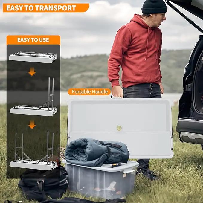 Portable Folding Ice Cooler Table - 2 Tier Outdoor Cooler Table with Removable Matching Skirt and Shelf, Ice Tables for Party, Camping, Picnic, Foldable Self-Serving Beverage Cooling Bar(White) by GreenHaven Gardens