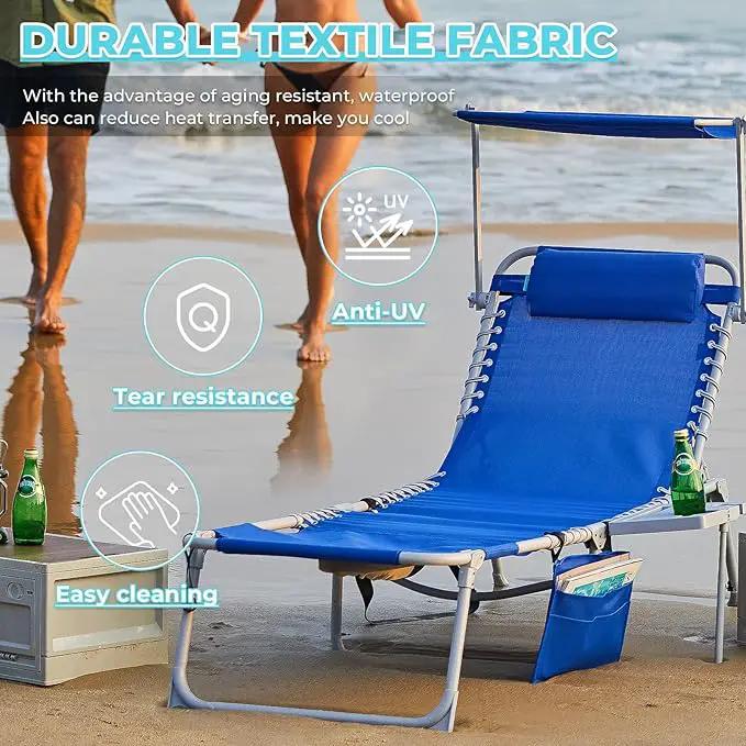 #WEJOY 4 in 1 Tanning Chair with Face Hole & Canopy & Side Table, 5 Positions Adjustable Folding Quick Dry Facedown Chaise Lounge with Pillow for Beach Poolside Outdoor Camping Patio (Darkblue) by GreenHaven Gardens