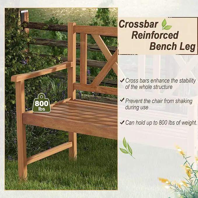 Giantex Patio Garden Bench Loveseat - 2-Person Acacia Wood Bench with Armrest, Backrest, Sturdy Frame, 800lbs Capacity, Outside Park Bench for Patio, Yard, Front Porch, Outdoor Garden Bench, Natural by GreenHaven Gardens