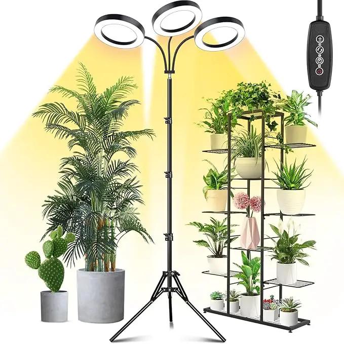 LORDEM Grow Light for Indoor Plants, 7.9" Diameter Tri-Head Plant Light for Plants Growing, Full Spectrum Growth Lamp with Auto Timer 3/6/12H, 4 Dimmable Levels, 3 Lighting Modes, Adjustable Stand by GreenHaven Gardens