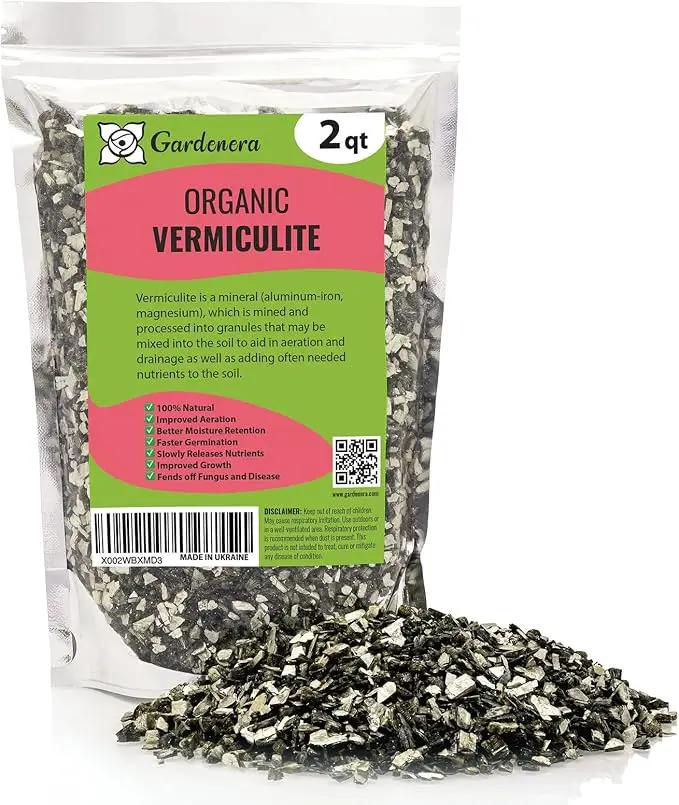 Horticultural Organic Vermiculite by GARDENERA - Medium Grade - Natural Soil Additive for Potted Plants, Orchids, Hydroponics, Terrariums (2 Quart) by GreenHaven Gardens