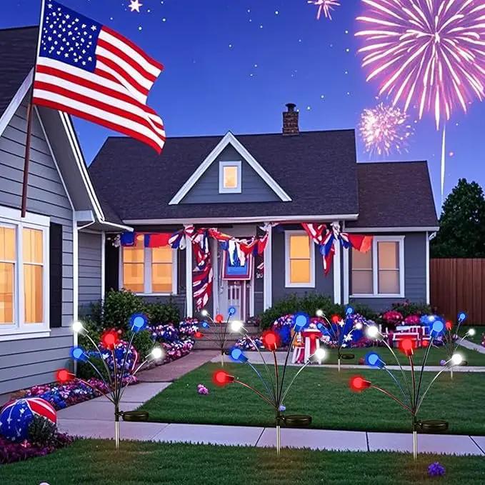 OZS 4pack Solar American Flag Lights - 4th of July Solar Garden Outdoor Waterproof Firefly Light for Memory Day, Independence Day, National Day Decoration (Red White Blue) by GreenHaven Gardens