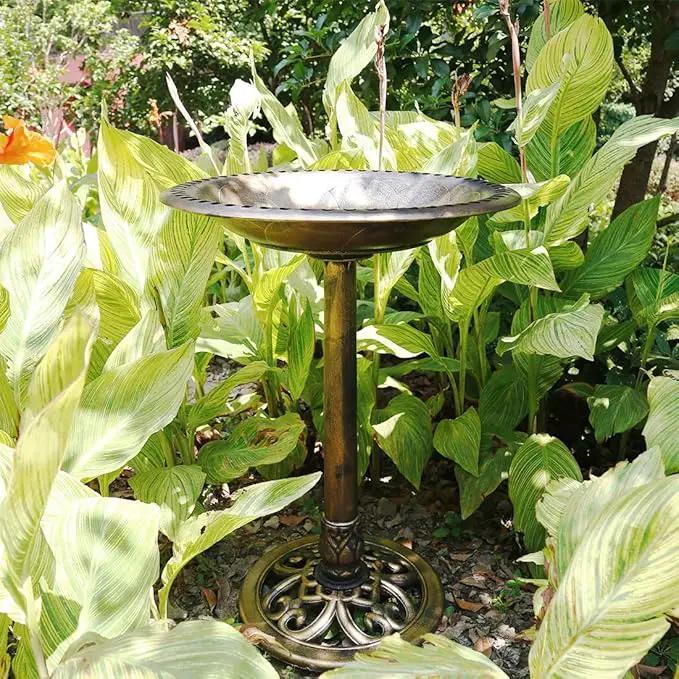 VIVOHOME Polyresin Antique Outdoor Golden Garden Bird Bath and Solar Powered Round Pond Fountain Combo Set by GreenHaven Gardens