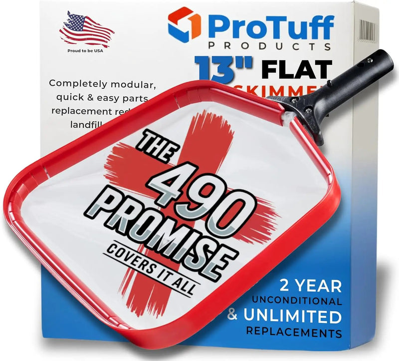 ProTuff Flat Pool Skimmer Net – 2 Year Unconditional Free Replacement – Heavy-Duty Flat Net, Fine Mesh for Leaves, Silt & Pollen – Strong Aluminum Frame, Fits Standard Telescoping Pole by GreenHaven Gardens